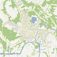 Map of Houma in Louisiana in a normal road map style. Contains layered vector with roads water, parks, etc.