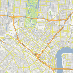 Obraz premium Map of New Orleans Center in Louisiana in a normal road map style. Contains layered vector with roads water, parks, etc.