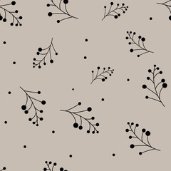 Branch with berries. Winter drawing. Pattern. Christmas ornament. Background drawing. Decorative ornament for printing, postcards, textiles.