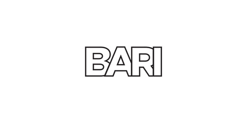 Bari in the Italia emblem. The design features a geometric style, vector illustration with bold typography in a modern font. The graphic slogan lettering.