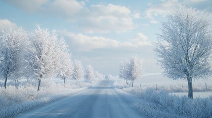 Obraz premium Winter wonderland road trip snowy landscape scenic view tranquil environment nature beauty