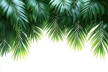 Lush Green Palm Leaves on a White Background With Copy Space