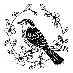 Floral bird line art mandala background