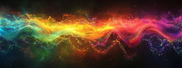 Obraz premium Digital Code Flowing Across the Scene in Rainbow Hues, Abstract Technology Background for Cybersecurity and Coding Concepts Generative AI