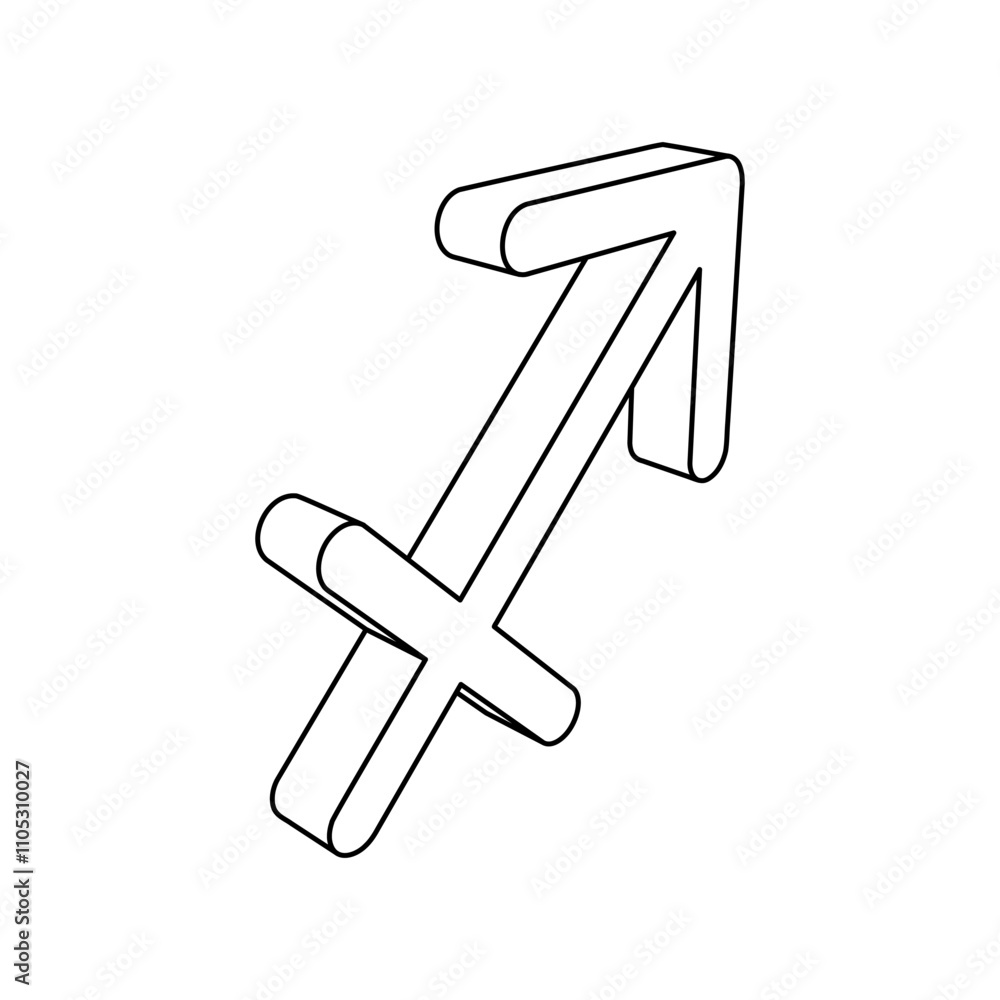 Poster the outline of a large zodiac sagittarius symbol is made with black lines. 3d view of the object in 