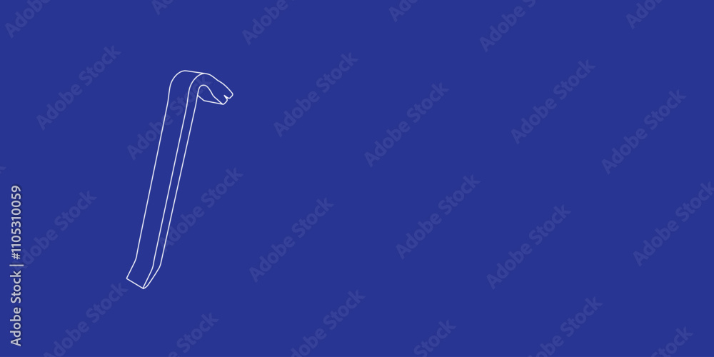 Poster the outline of a large crowbar symbol made of white lines on the left. 3d view of the object in pers