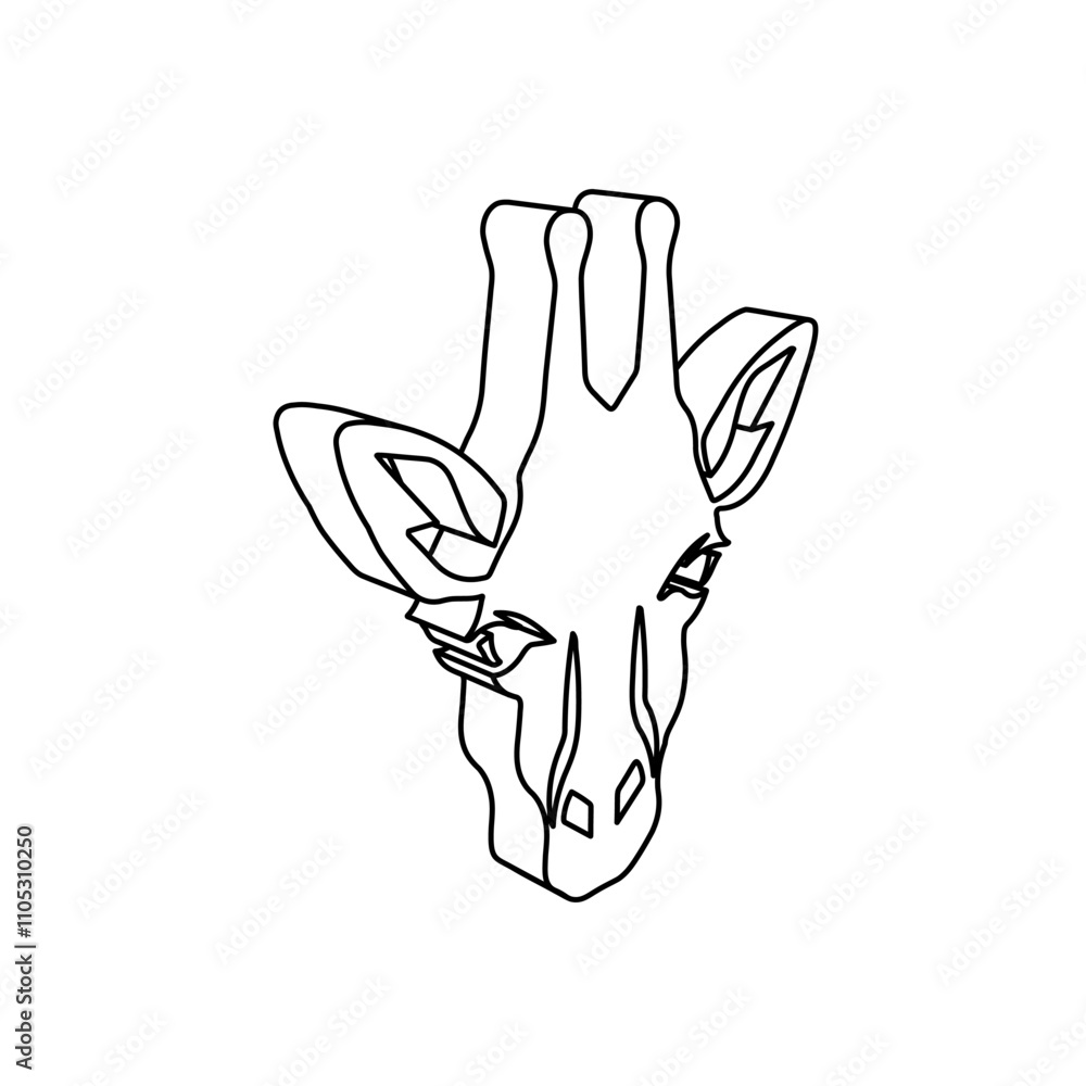 Poster the outline of a large giraffe head symbol is made with black lines. 3d view of the object in perspe