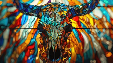 Fototapeta premium Stained glass window in the shape of a bull's head.