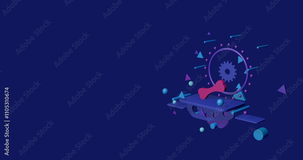 Poster pink dog bone symbol on a pedestal of abstract geometric shapes floating in the air. abstract concep