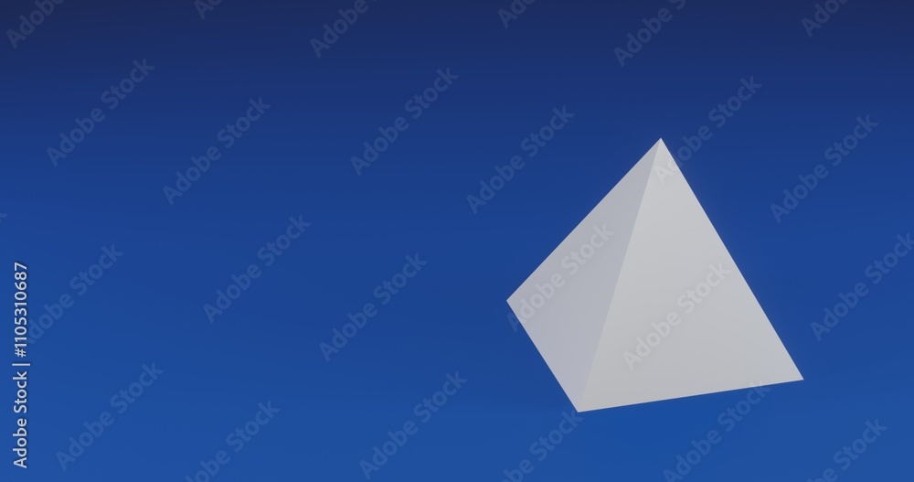Poster isolated realistic white pyramid with shadow. located on the right side of the scene. 3d illustratio