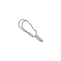 The outline of a large a screwdriver symbol is made with black lines. 3D view of the object in perspective. Vector illustration on white background
