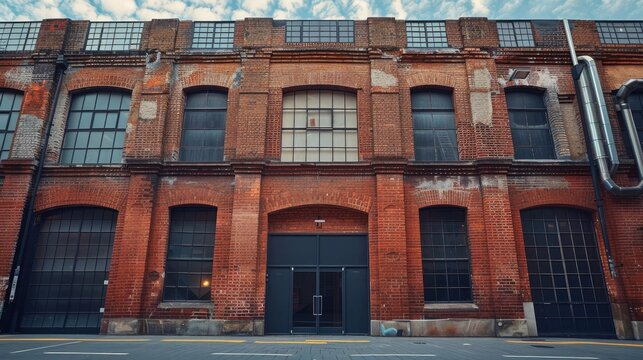 A brick office building in a city.