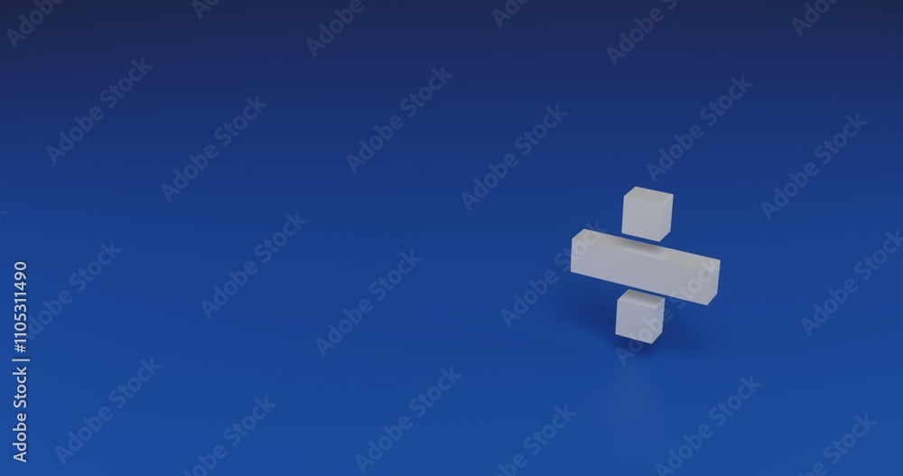 Poster isolated realistic white division symbol with shadow. located on the right side of the scene. 3d ill