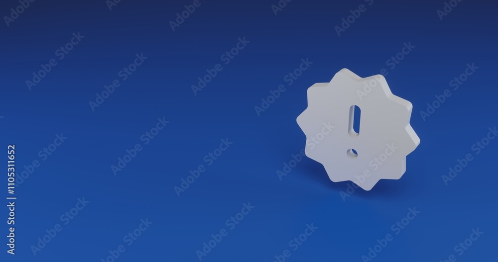 Poster isolated realistic white warning symbol with shadow. located on the right side of the scene. 3d illu