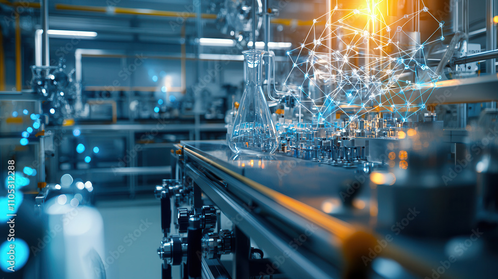Poster modern laboratory showcasing advanced technology and zero emission production methods. image feature