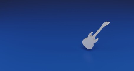Isolated realistic white guitar symbol with shadow. Located on the right side of the scene. 3d illustration on transparent background