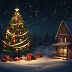 Obraz premium Christmas house in the night