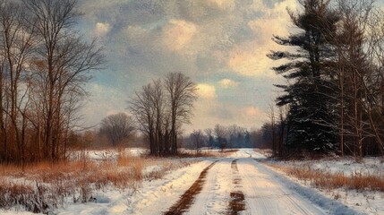 Winter scene snowy pathway nature photography serene landscape tranquil viewpoint seasonal beauty