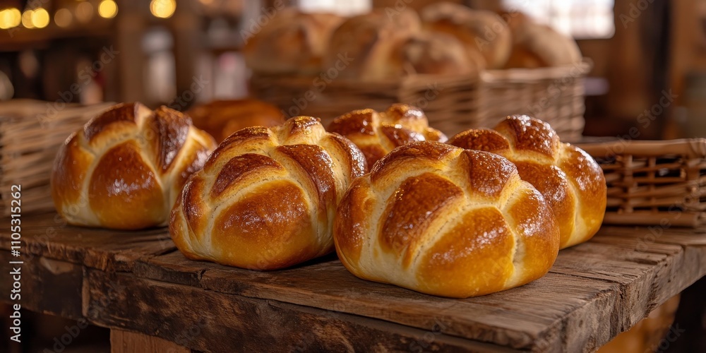 Poster Handmade Salvadoran sweet bread displayed on a rustic table, showcasing the unique textures and flavors of traditional Salvadoran sweet bread. Enjoy the delightful charm of this artisan creation.