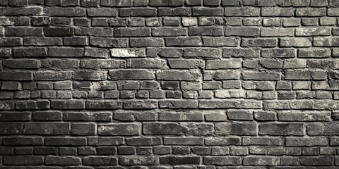 Obraz premium Desaturated brick wall background featuring clean black and white brickwork. This brick wall texture offers a grunge vintage aesthetic with ample copy space for creative purposes.