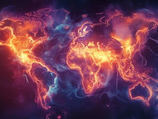 Fototapeta premium Illuminating digital glow over major cities earth satellite image outer space aerial view stunning visualization of global connectivity