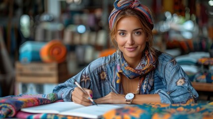 Seamstress threading a needle, preparing for intricate stitching