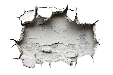 Close-Up of a Cracked Hole in a Wall Isolated on Transparent Background