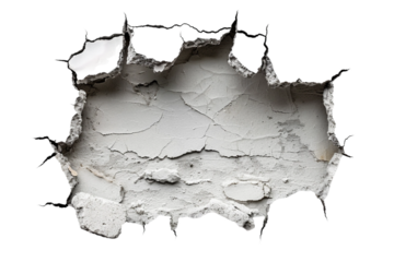 Close-Up of a Cracked Hole in a Wall Isolated on Transparent Background