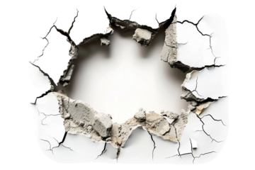 Cracked Wall with Exposed Material Isolated on Transparent Background