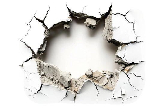 Cracked Wall with Exposed Material Isolated on Transparent Background