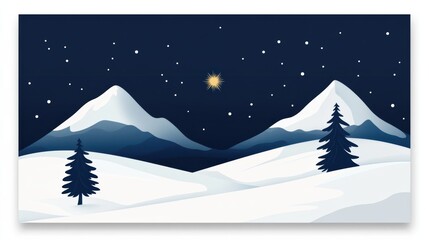 Obraz premium Winter landscape illustration with mountains and lone tree