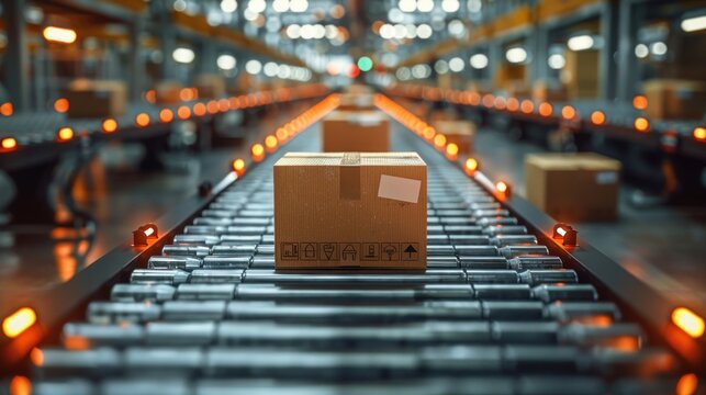 Picker packer organizing packages on a conveyor belt in a warehouse