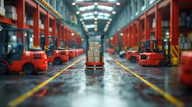 Warehouse worker loading boxes onto a pallet in a logistics warehouse