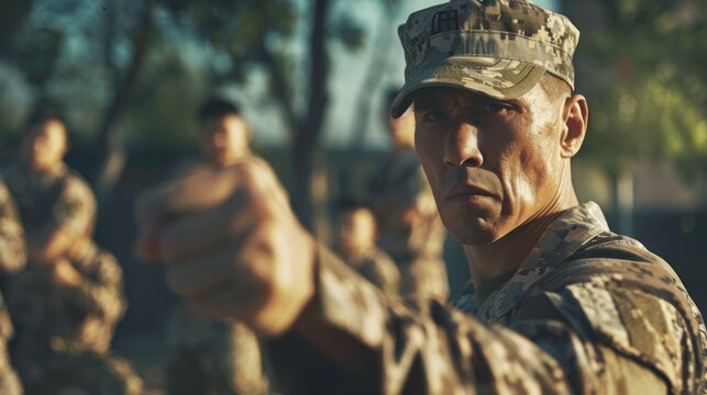 Military instructor demonstrating hand-to-hand combat techniques