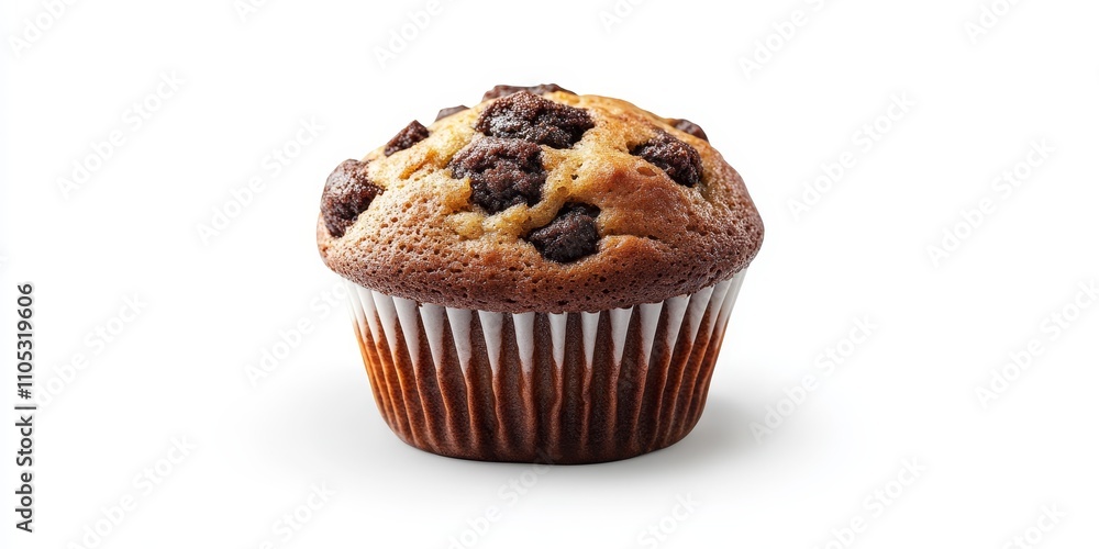 Aufkleber Muffin isolated on a white background with a clipping path, featuring no shadow. This muffin represents a delightful dessert option and a tempting choice for junk food lovers.
