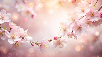 Delicate Pink Blossoms on a Branch, Springtime Floral Beauty, Soft Focus and Bokeh Background