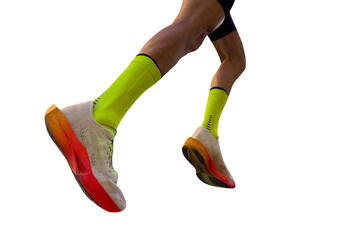 close-up runner legs running marathon isolated on transparent background