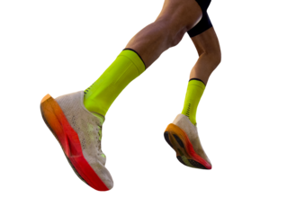 close-up runner legs running marathon isolated on transparent background