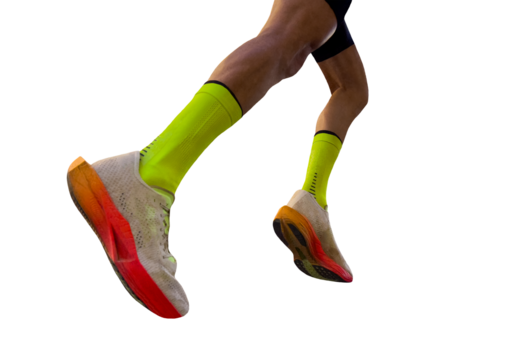 close-up runner legs running marathon isolated on transparent background