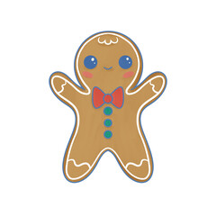 Bonhomme en pain d’épices kawaii en PNG avec fond transparent.