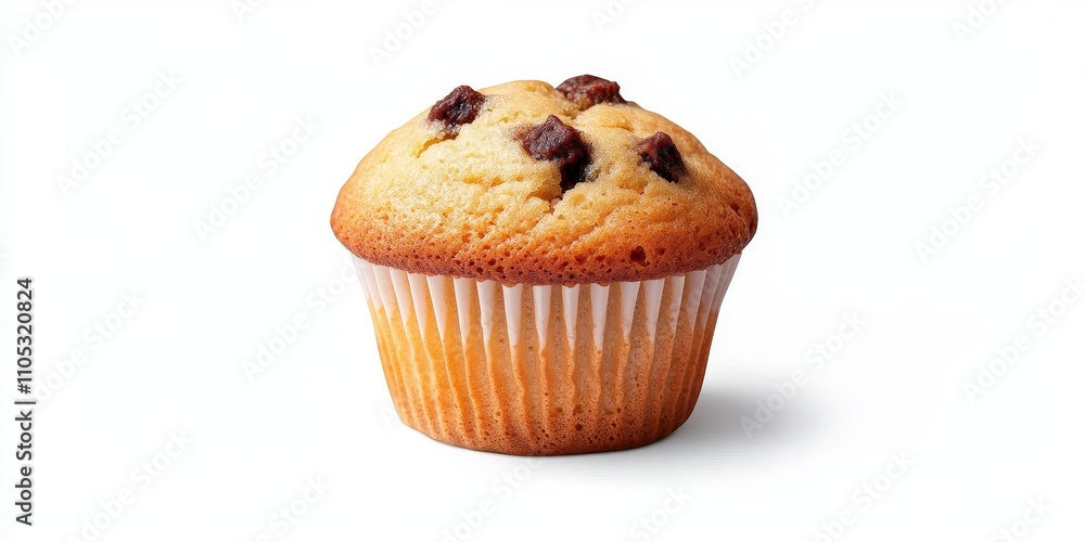 Poster Muffin isolated on a white background with a clipping path, featuring no shadow. This muffin represents a delightful dessert option and a tempting choice for junk food lovers.