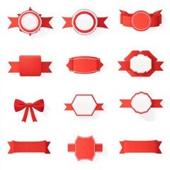 Cinta. Conjunto de iconos planos rojos de cintas. Etiquetas de banner de cinta y bandera