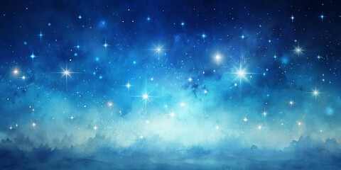 Obraz premium Celestial Night Scene A Dreamlike Landscape Under a Starlit Sky with Glowing Stars and Misty Hills