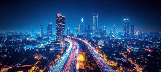 Fototapeta premium Long exposure light streaks on urban roads
