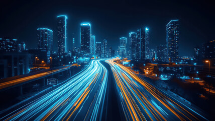 Fototapeta premium Urban skyline and bustling streets below