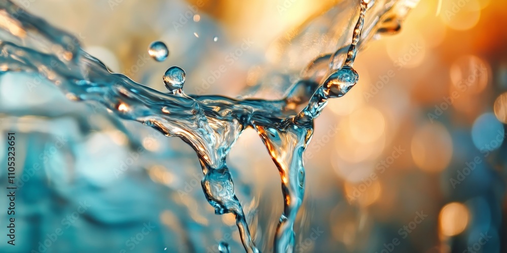 Poster water flows down glass, creating blurred contours and abstract shapes. the interplay of diffuse ligh