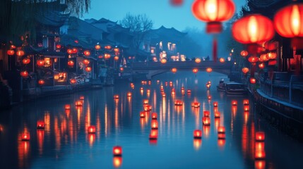 Chinese New Year decorations on river