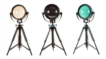  Set of Tripod Light projector isolated on white with clipping path included