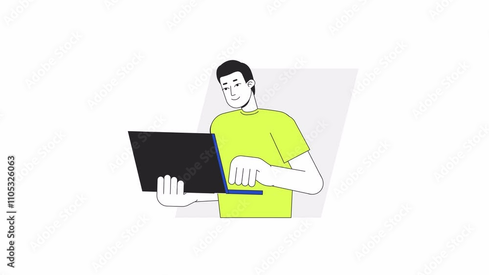 Aufkleber cheerful guy typing laptop cartoon animation. programming device 4k video motion graphic. remote job