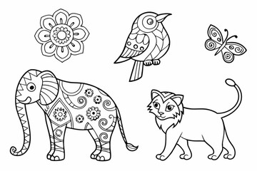 Intricate Animal Line Art Coloring Pages for Kids and Adults